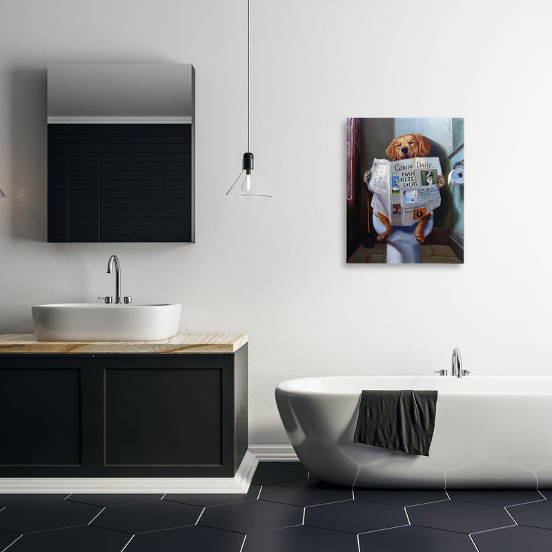 Stupell Industries Dog Reading Newspaper On Toilet, Designed By Lucia Heffernan, 24 x 30, Canvas Wall Art - Image 2